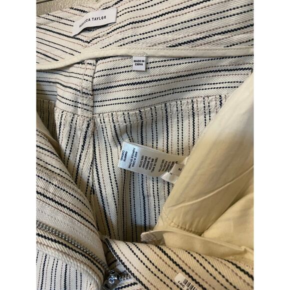 Rebecca Taylor Striped Jeans US 2 Cream Wide Leg Twill Pants Boho Preppy Coastal - Picture 14 of 16